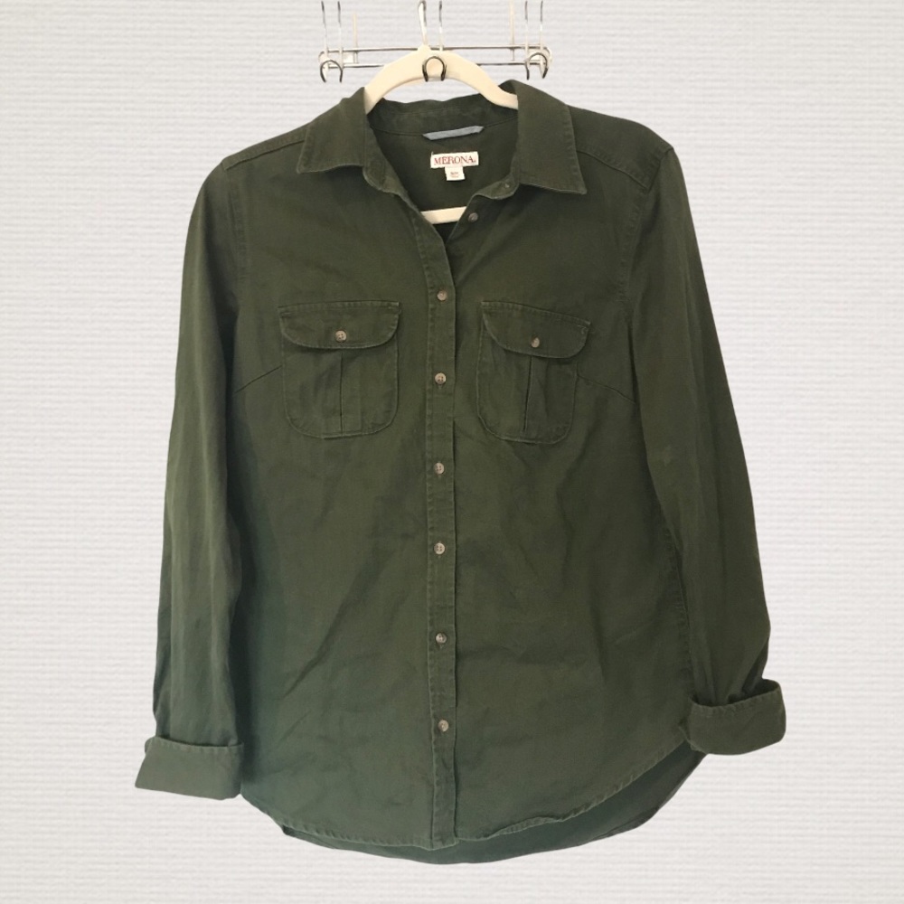 Merona button down dark green shacket